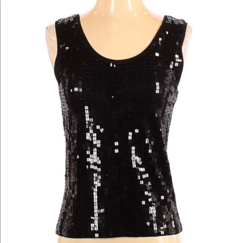 CARINA Sequined Tank Top Black Knit Front Sequins